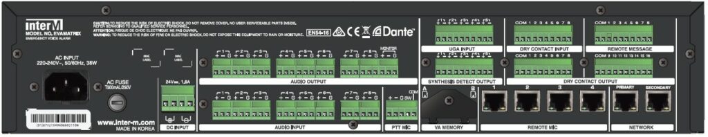 EVAMATRIX Front Panel - MAJORCOM EVAMATRIX-Inter-M Back Side - MAJORCOM EUROPE